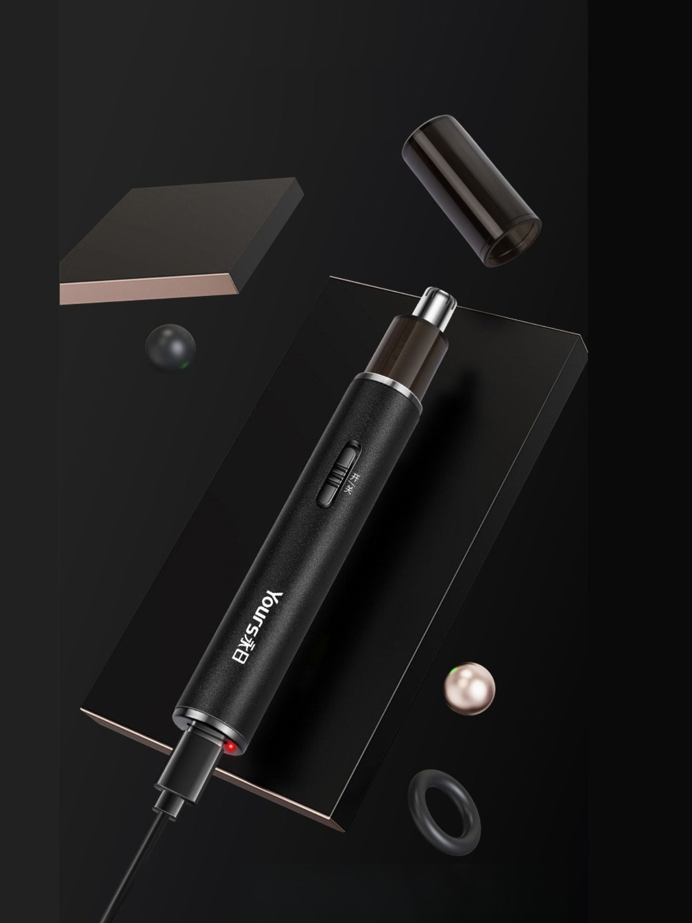 Black portable electric nose hair trimmer by Trendsi, compact and designed for easy grooming of nose and ear hair.