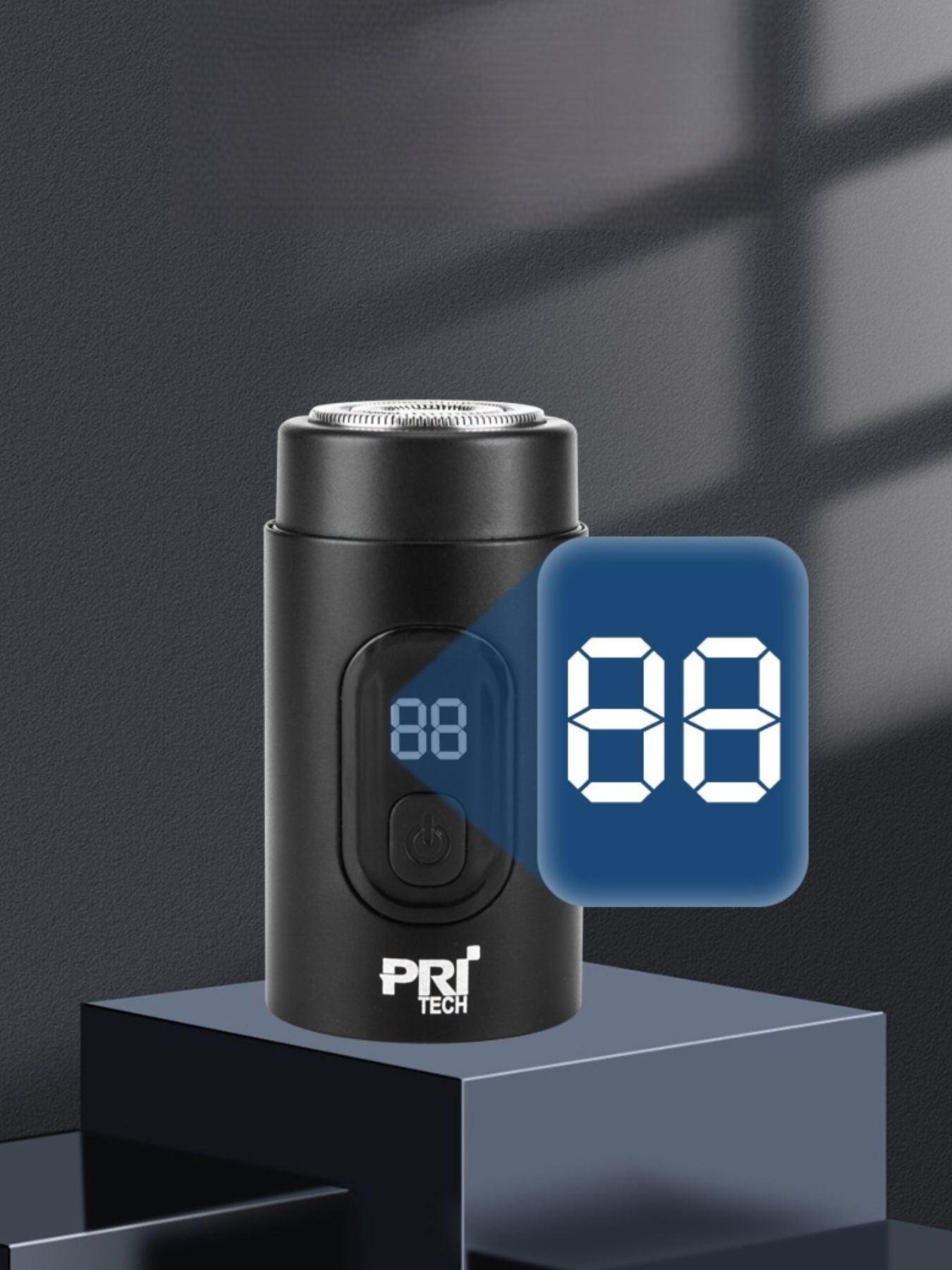Black portable electric shaver with LED display from Trendsi, compact design for convenient grooming.