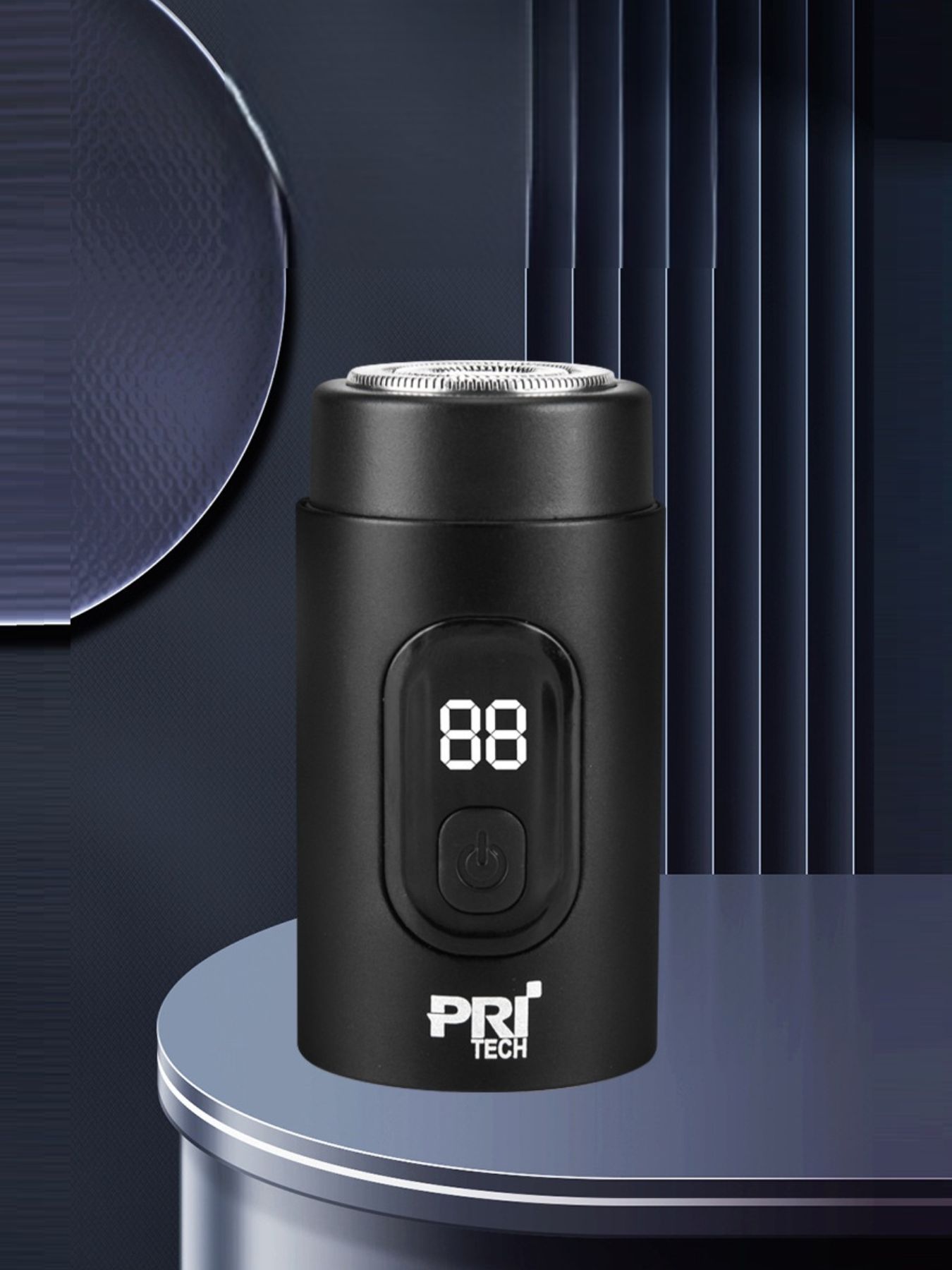 Black portable electric shaver with LED display from Trendsi, compact design for easy grooming and precise shaving.