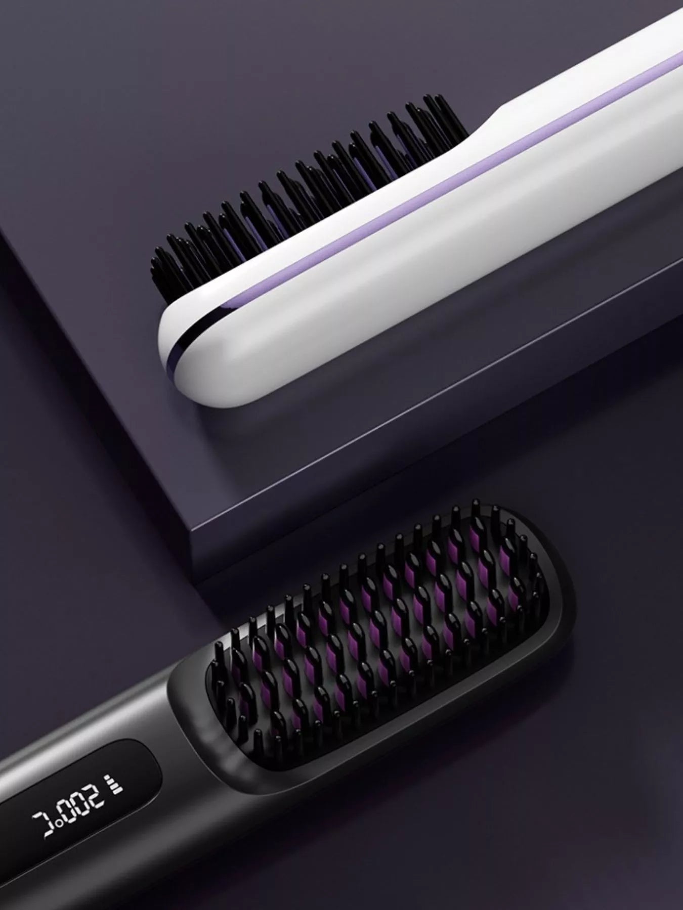 Black portable fast heating straightening comb by Trendsi, compact design ideal for quick hair styling.