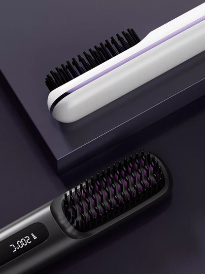 Black portable fast heating straightening comb by Trendsi, compact design ideal for quick hair styling.