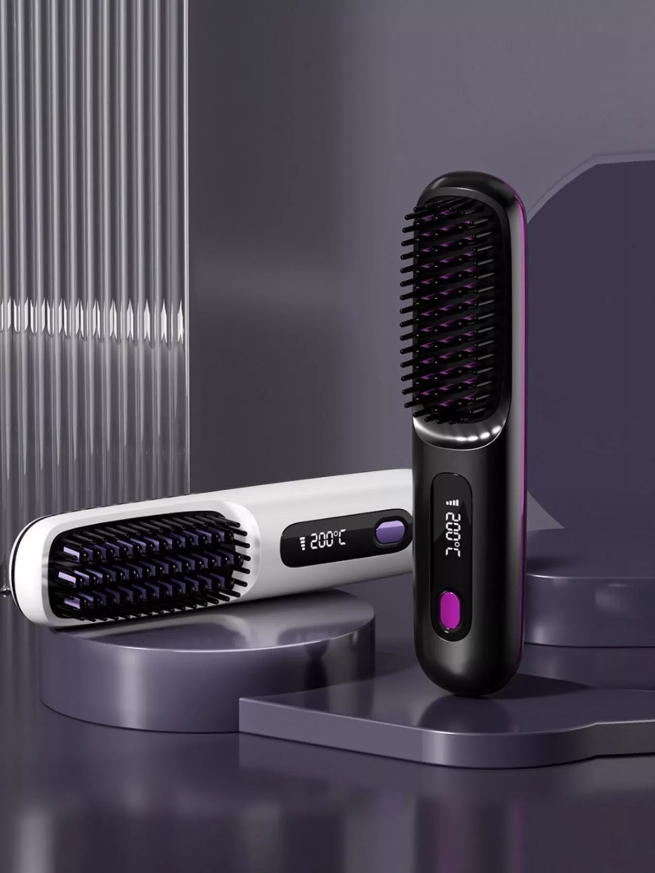 Black portable fast heating straightening comb by Trendsi, designed for quick hair styling and hair straightening.