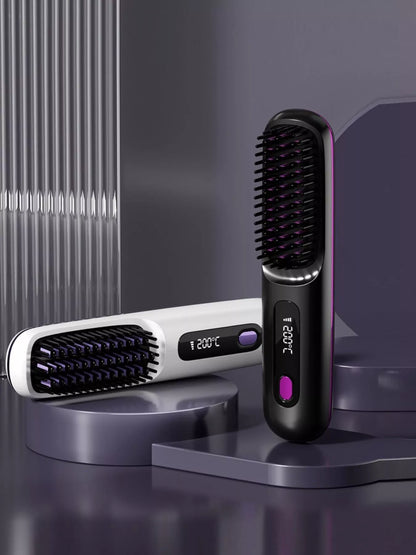 Black portable fast heating straightening comb by Trendsi, designed for quick hair styling and hair straightening.