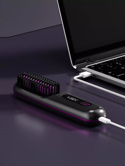 Black portable fast heating straightening comb by Trendsi, compact design with adjustable temperature for quick, easy hair styling.