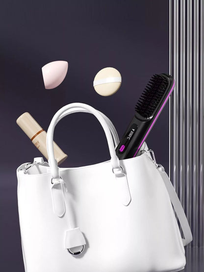Black portable fast heating straightening comb by Trendsi, compact design for quick hair styling and easy use.