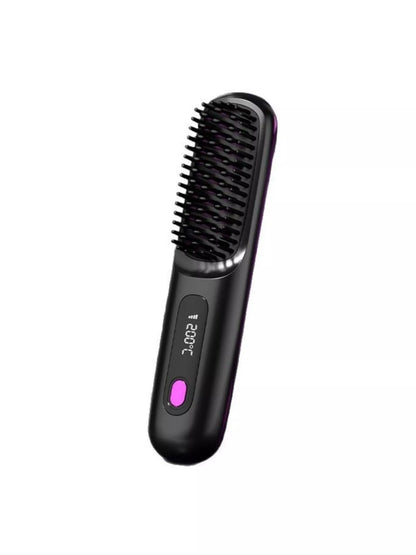 Black portable straightening comb from Trendsi, with fast heating feature, designed for quick and easy hair styling.