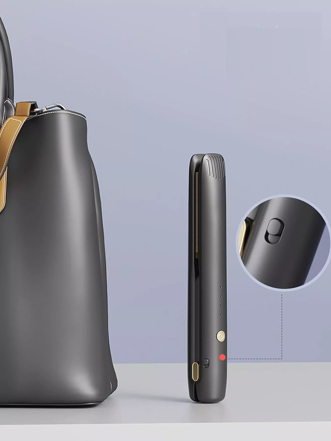 Black portable hair straightener by Trendsi, compact design with flat ceramic plates for quick styling.