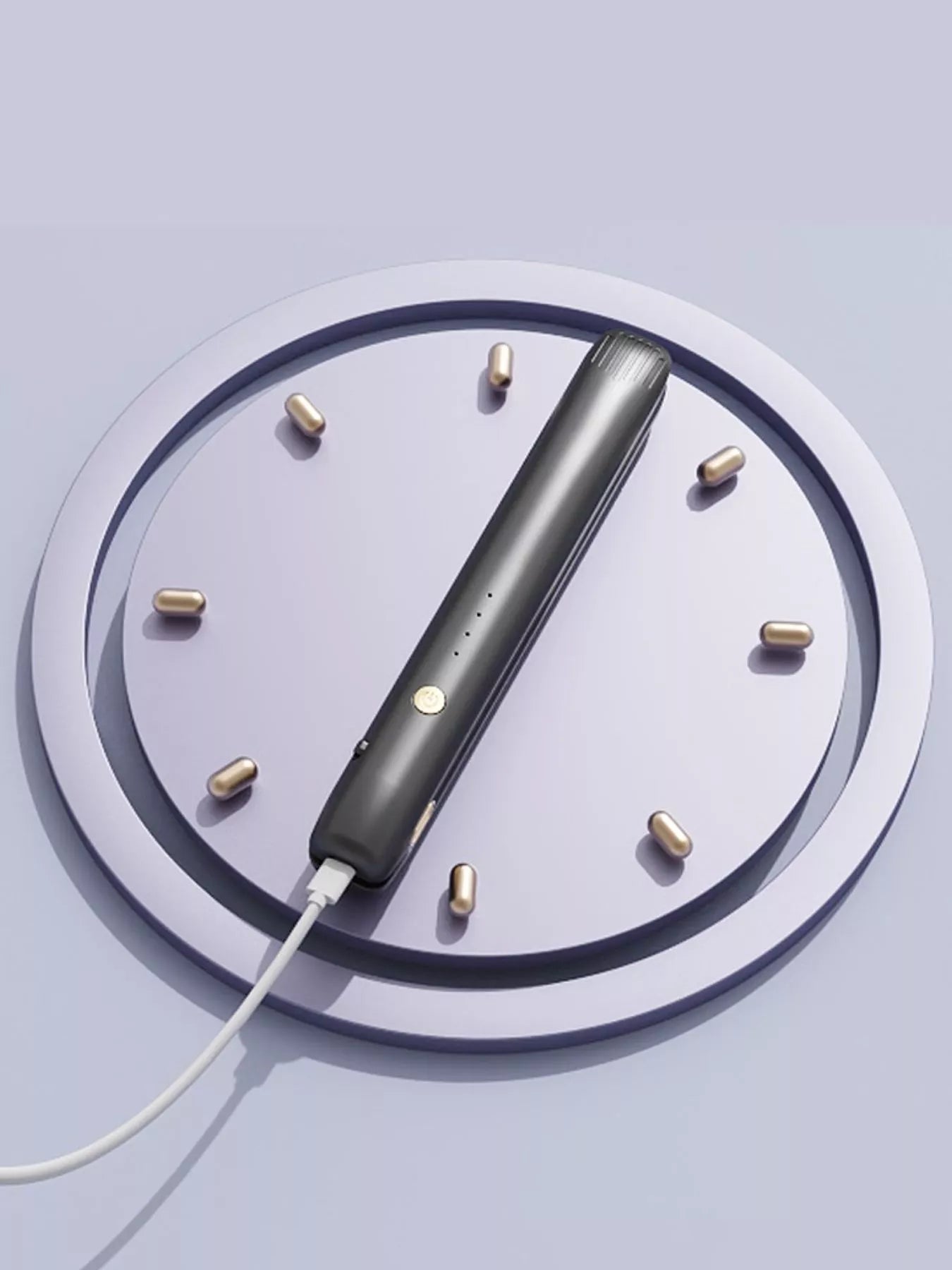 Black portable hair straightener from Trendsi, compact design with ceramic plates for quick styling on the go.