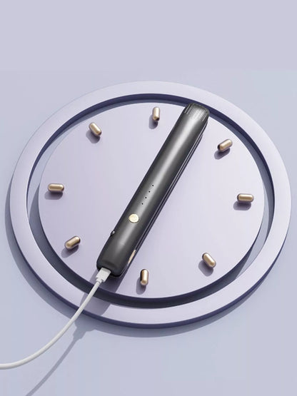 Black portable hair straightener from Trendsi, compact design with ceramic plates for quick styling on the go.