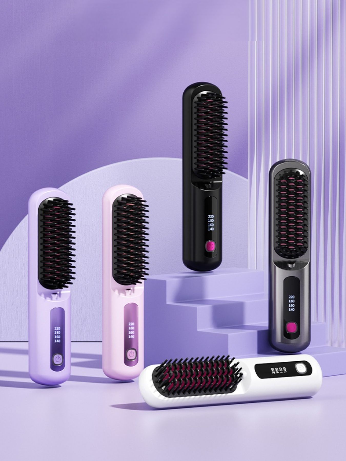 Black portable heated hair straightening comb by Trendsi, compact design for easy styling and straightening on the go.
