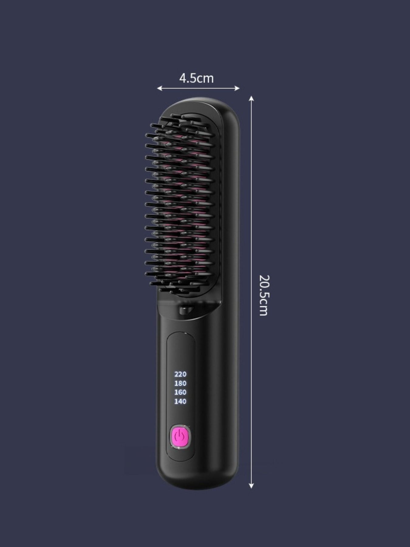 Black portable heated hair straightening comb by Trendsi, compact design with heated ceramic plates for quick styling.