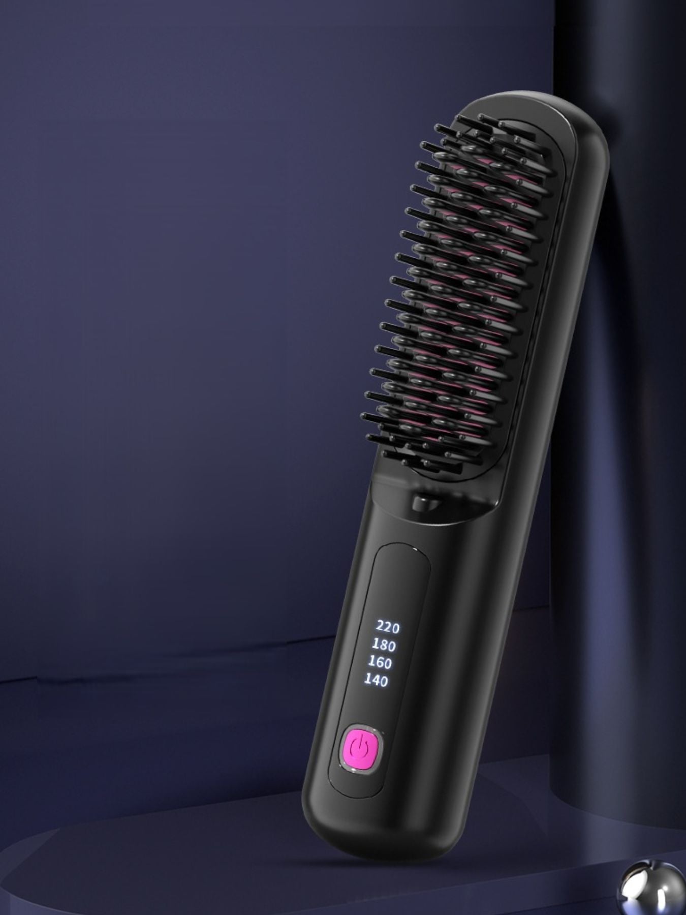 Black portable heated hair straightening comb by Trendsi, compact design with heated plates for easy styling.