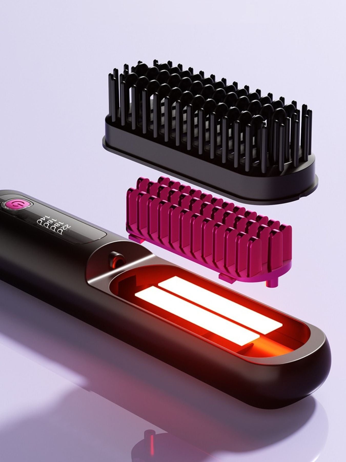 Black portable heated hair straightening comb by Trendsi with ergonomic handle and adjustable temperature settings.