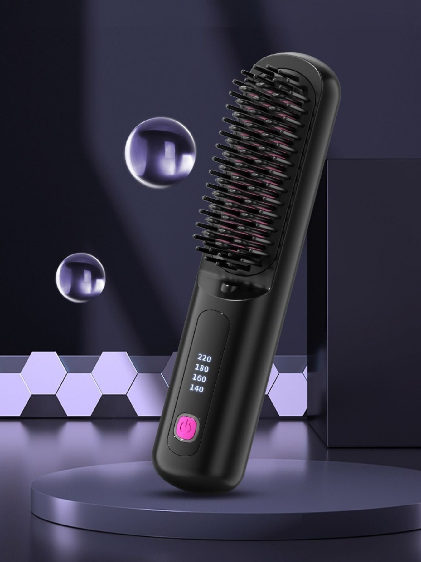 Black portable heated hair straightening comb by Trendsi with adjustable temperature and ergonomic handle.