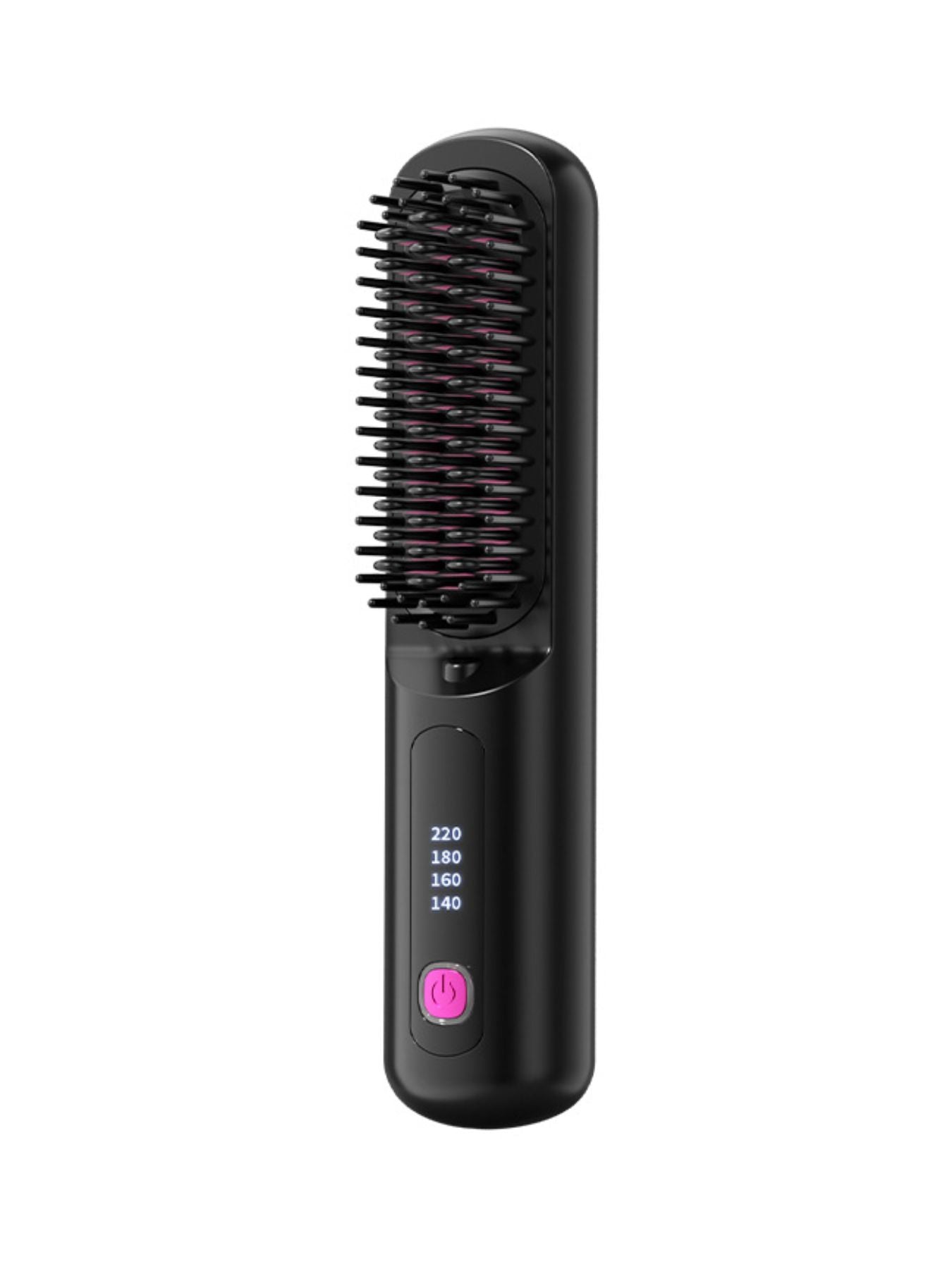 Black portable heated hair straightening comb by Trendsi, compact design with adjustable temperature for quick styling.