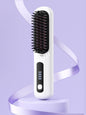 Black portable heated hair straightening comb by Trendsi, compact design with ceramic plates for smooth, straight hair on the go.