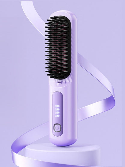 Black portable heated hair straightening comb by Trendsi, compact styling tool with heated ceramic plates for smooth, straight hair.