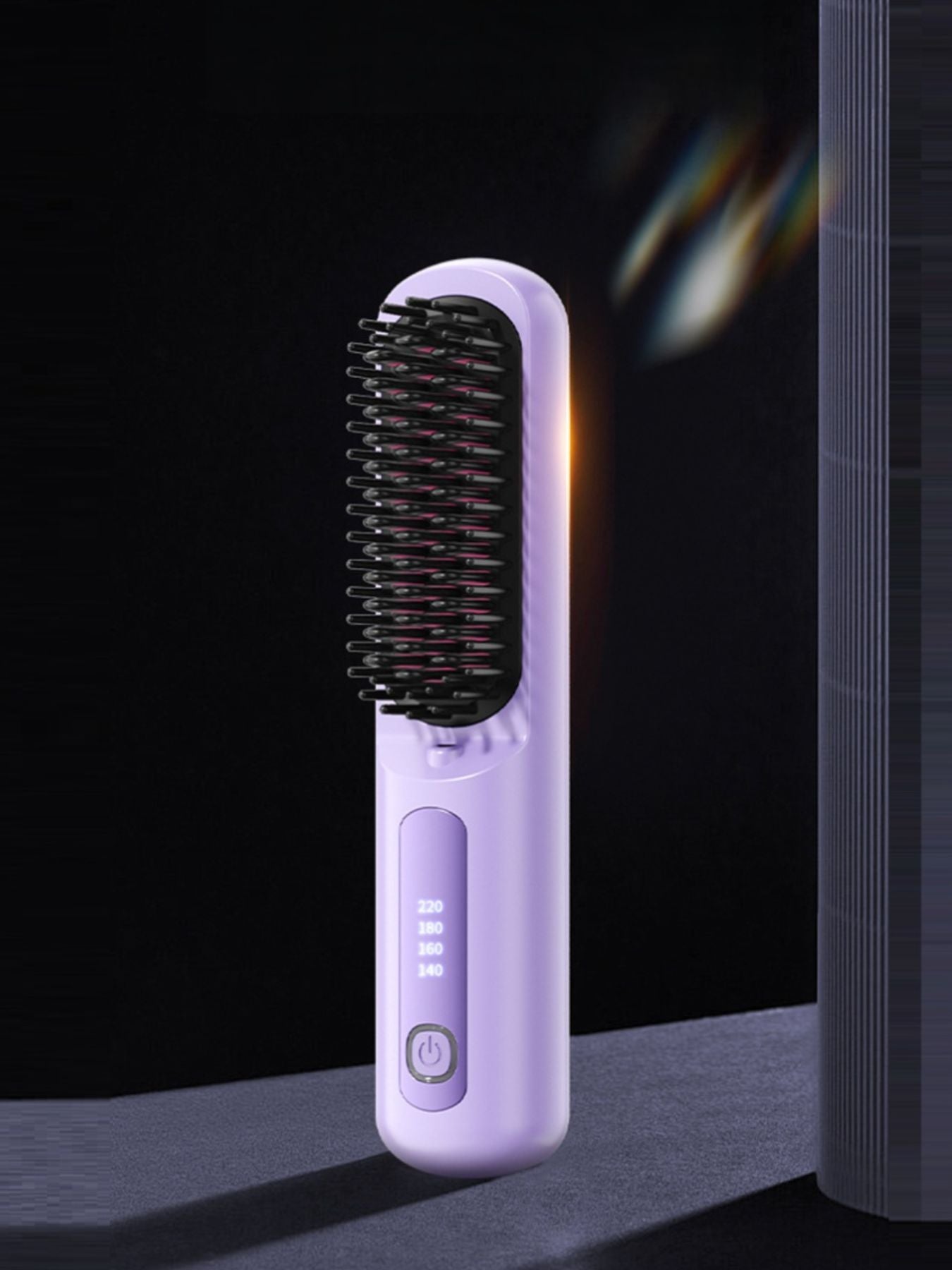 Black portable heated hair straightening comb from Trendsi, showing the compact design and heated teeth for styling.