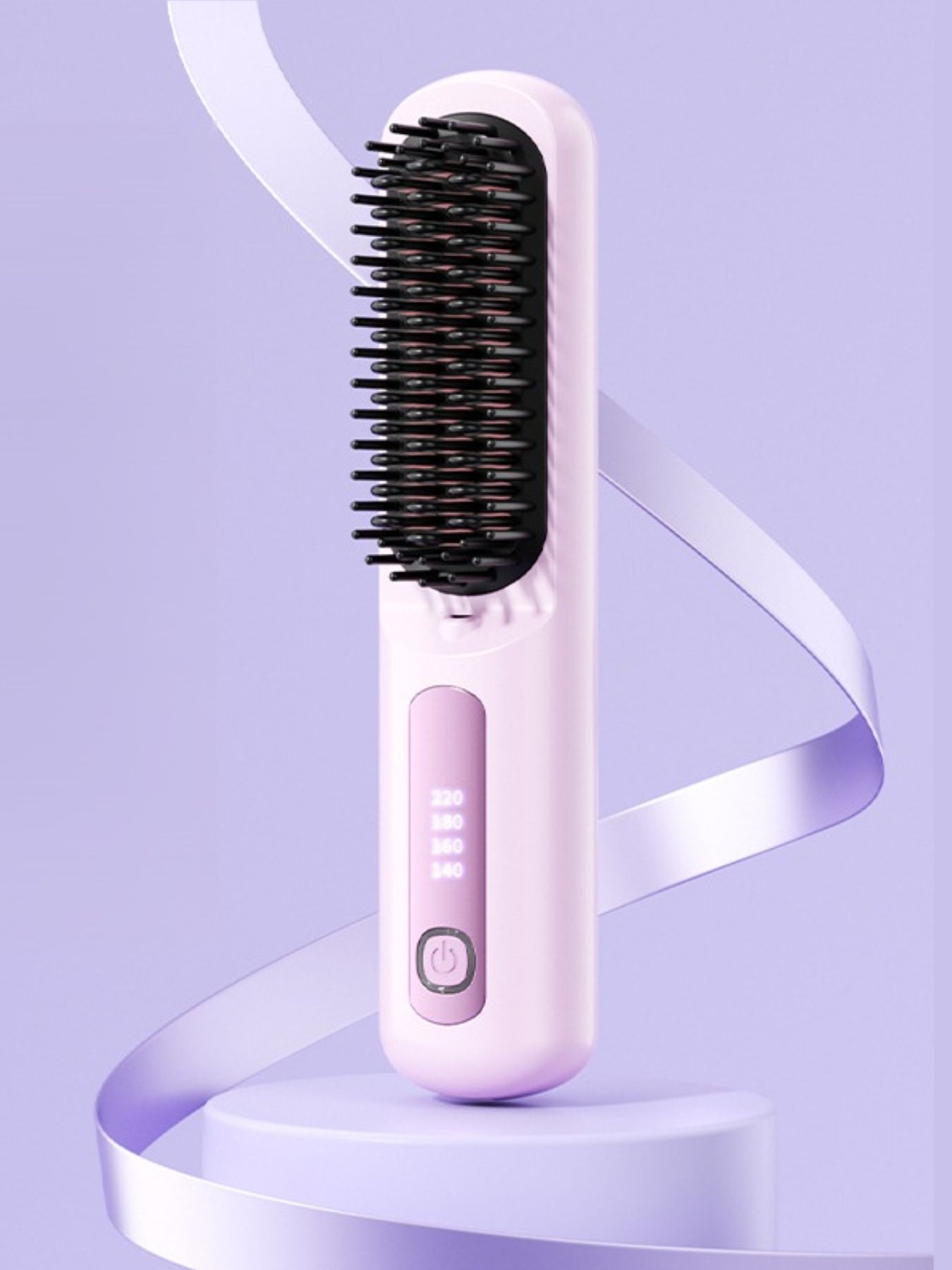 Black portable heated hair straightening comb by Trendsi, compact and ready for on-the-go styling.