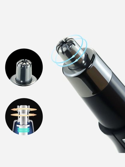 Black portable nose hair trimmer by Trendsi, compact design with a removable head for easy cleaning.