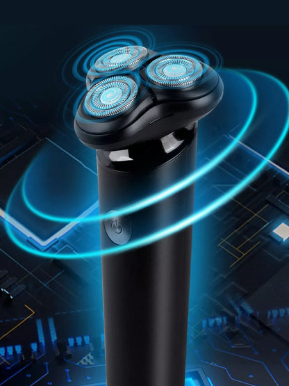 Black portable rotary shaver by Trendsi with a compact design and multiple rotary blades for close, convenient grooming.
