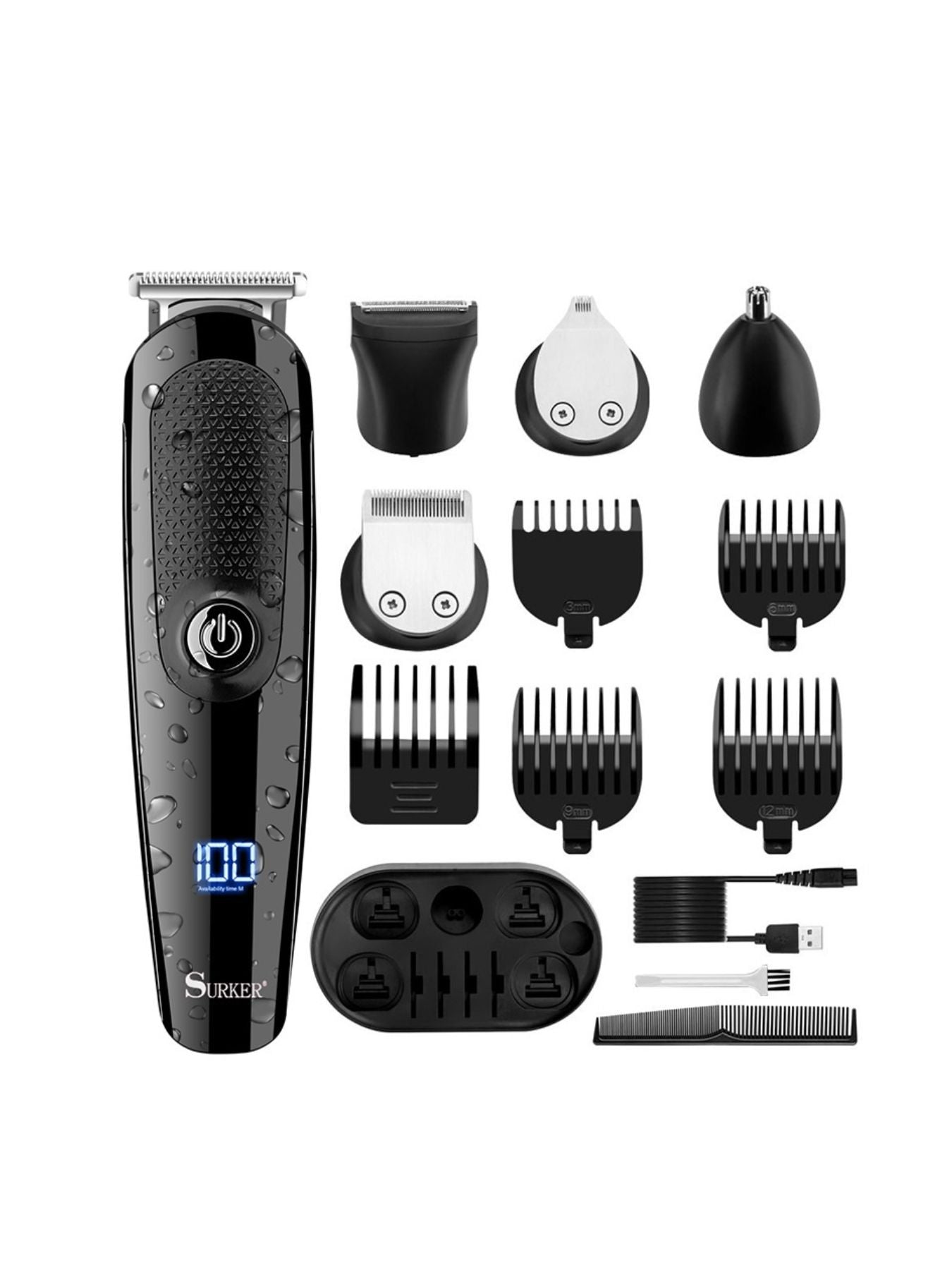 Black professional cordless hair clipper from Trendsi with a sleek design and ergonomic handle for easy hair cutting.