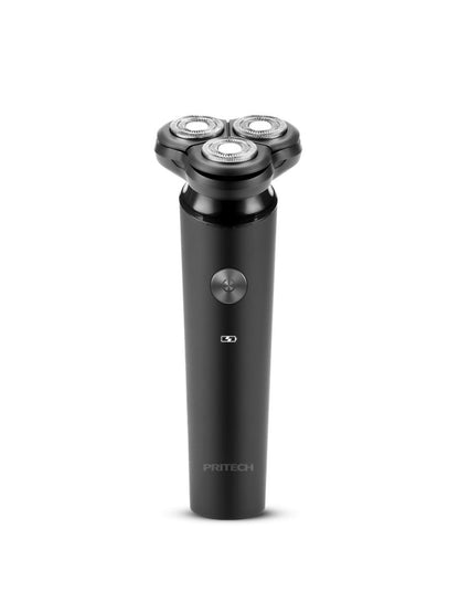 Black rechargeable 3-head rotary shaver from Trendsi with a sleek design and ergonomic handle for a close, comfortable shave.