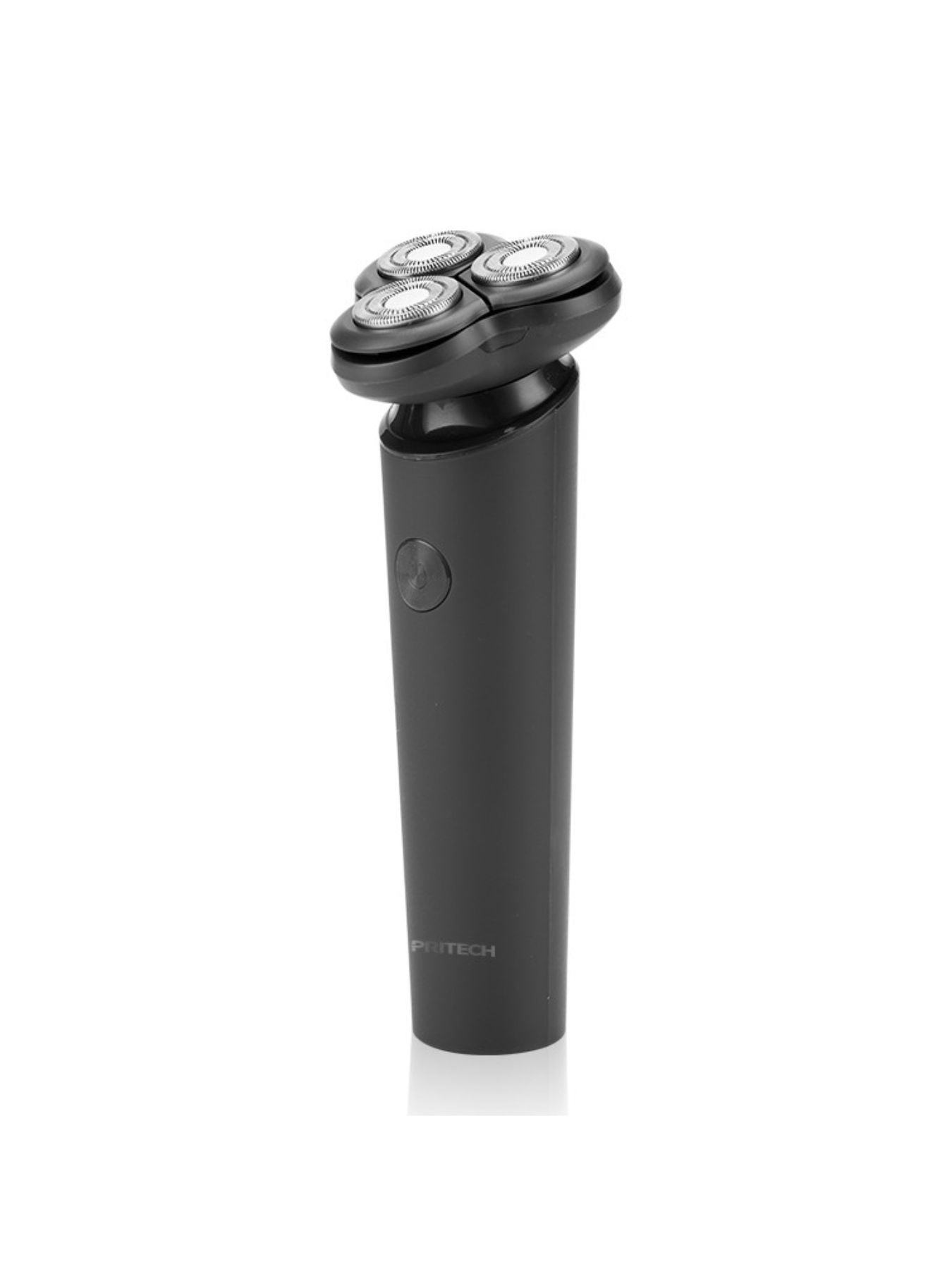 Black rechargeable 3-head rotary shaver from Trendsi with ergonomic design and easy grip, ideal for a close, comfortable shave.