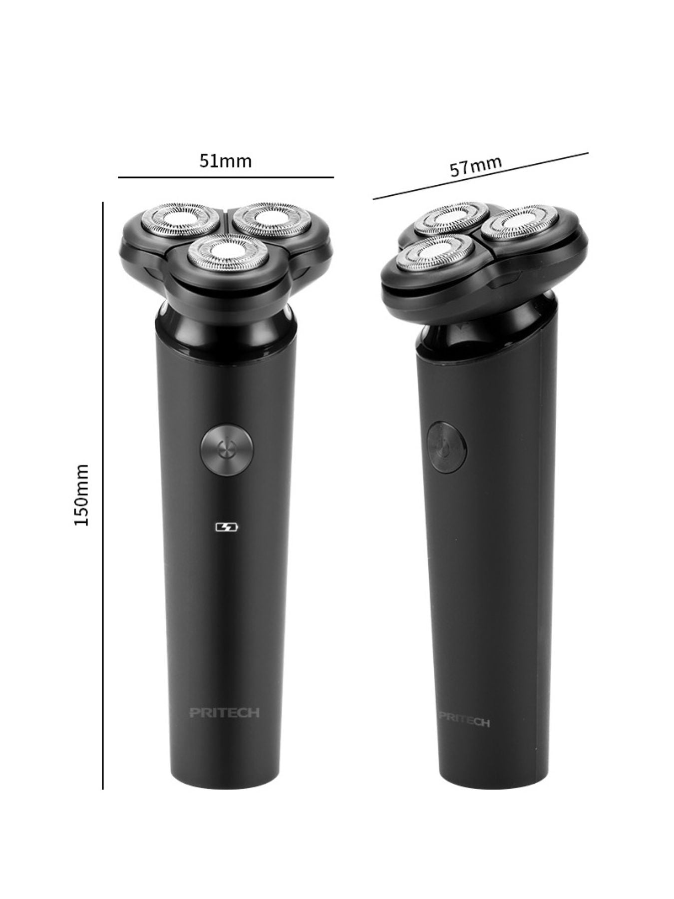 Black rechargeable 3-head rotary shaver by Trendsi with ergonomic design for smooth, close facial hair shaving.