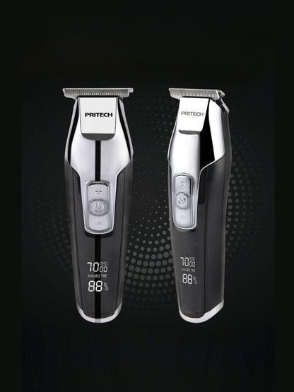 Black rechargeable cordless hair clipper from Trendsi, with adjustable blades and ergonomic design for easy styling.