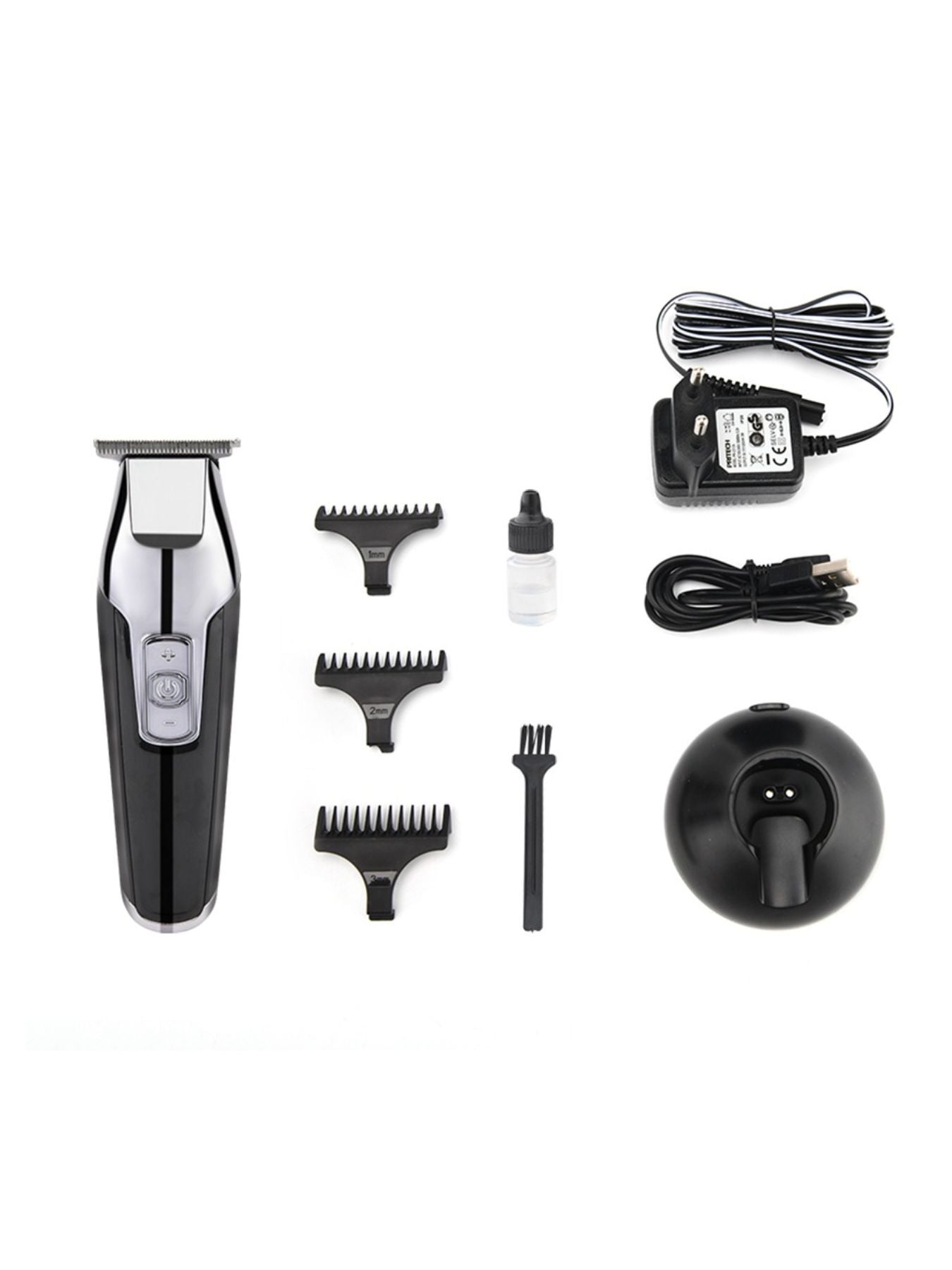 Black cordless rechargeable hair clipper from Trendsi with a sleek design and ergonomic handle for easy hair cutting.