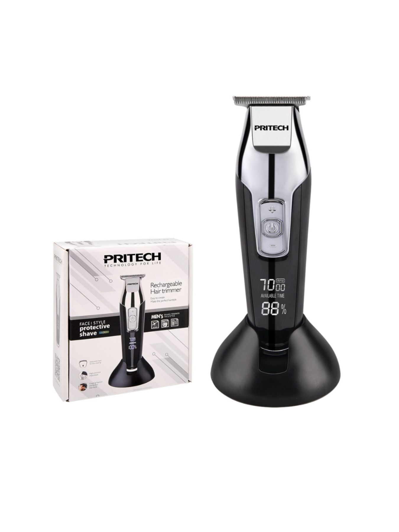 Black rechargeable cordless hair clipper from Trendsi with adjustable blades for easy hair cutting.