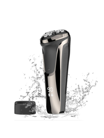 Black Trendsi rechargeable electric rotary shaver with multiple rotary blades and ergonomic design for a close, comfortable shave.