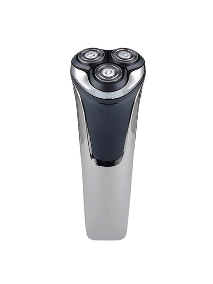 Black rechargeable electric rotary shaver by Trendsi with multiple rotary blades for close, smooth shaving.