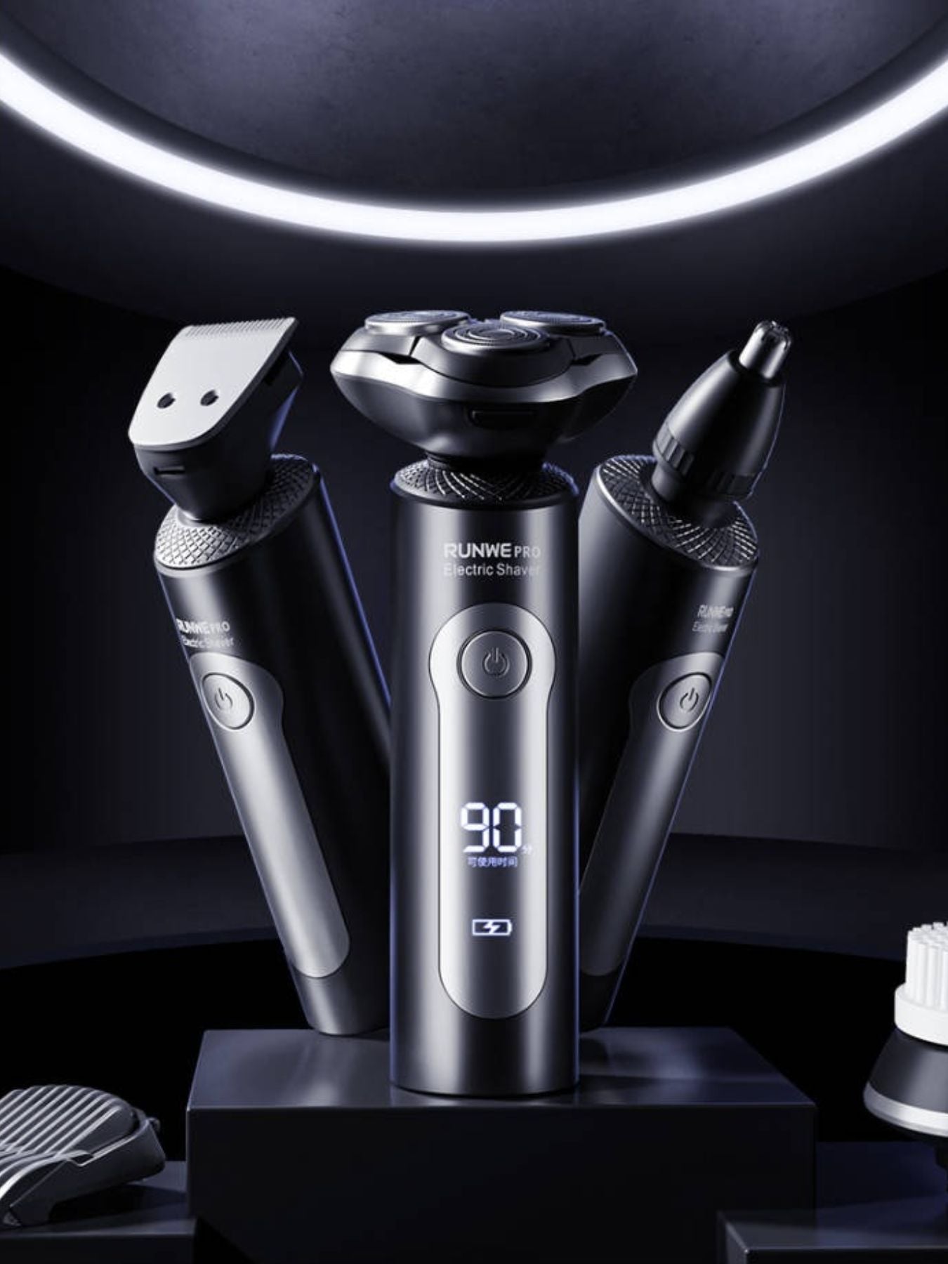 Black rechargeable electric shaver from Trendsi with a sleek design, suitable for versatile grooming and easy cordless use.