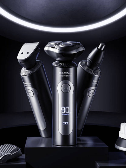 Black rechargeable electric shaver from Trendsi with a sleek design, suitable for versatile grooming and easy cordless use.