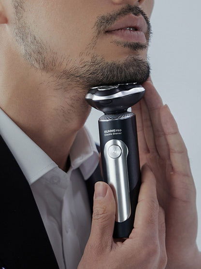 Black rechargeable electric shaver from Trendsi with a sleek design and ergonomic handle, suitable for quick and smooth grooming.