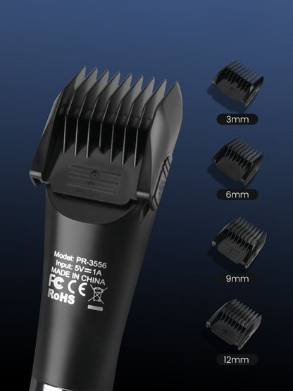 Black rechargeable hair clipper from Trendsi with a sleek design, suitable for professional and home grooming.