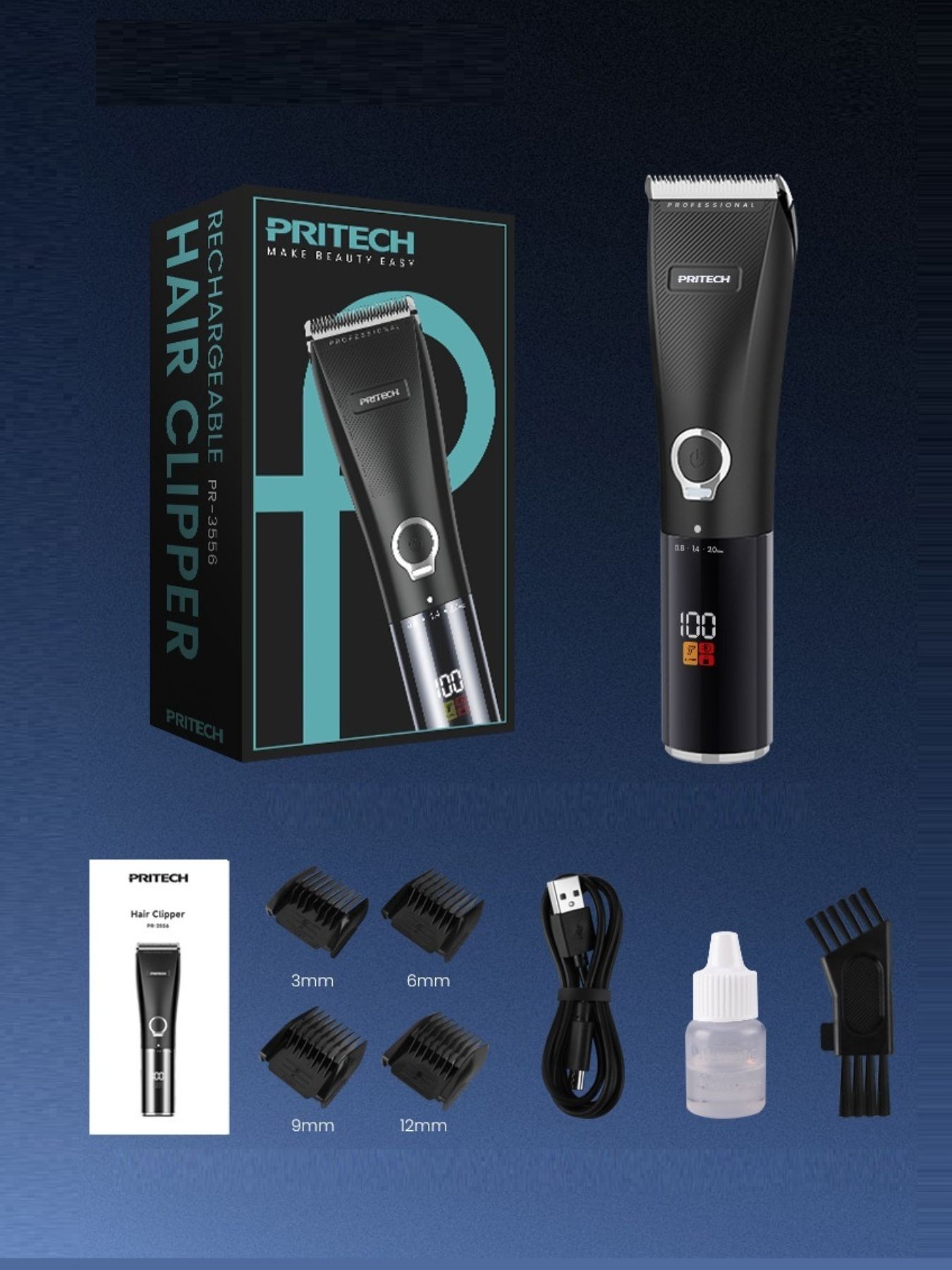 Black rechargeable hair clipper by Trendsi with adjustable blades and ergonomic design for easy home grooming.