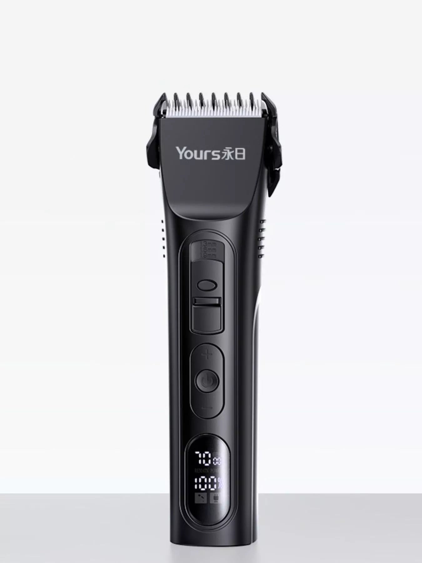 Black rechargeable hair clipper by Trendsi, featuring a sleek design and adjustable blades for easy hair trimming.