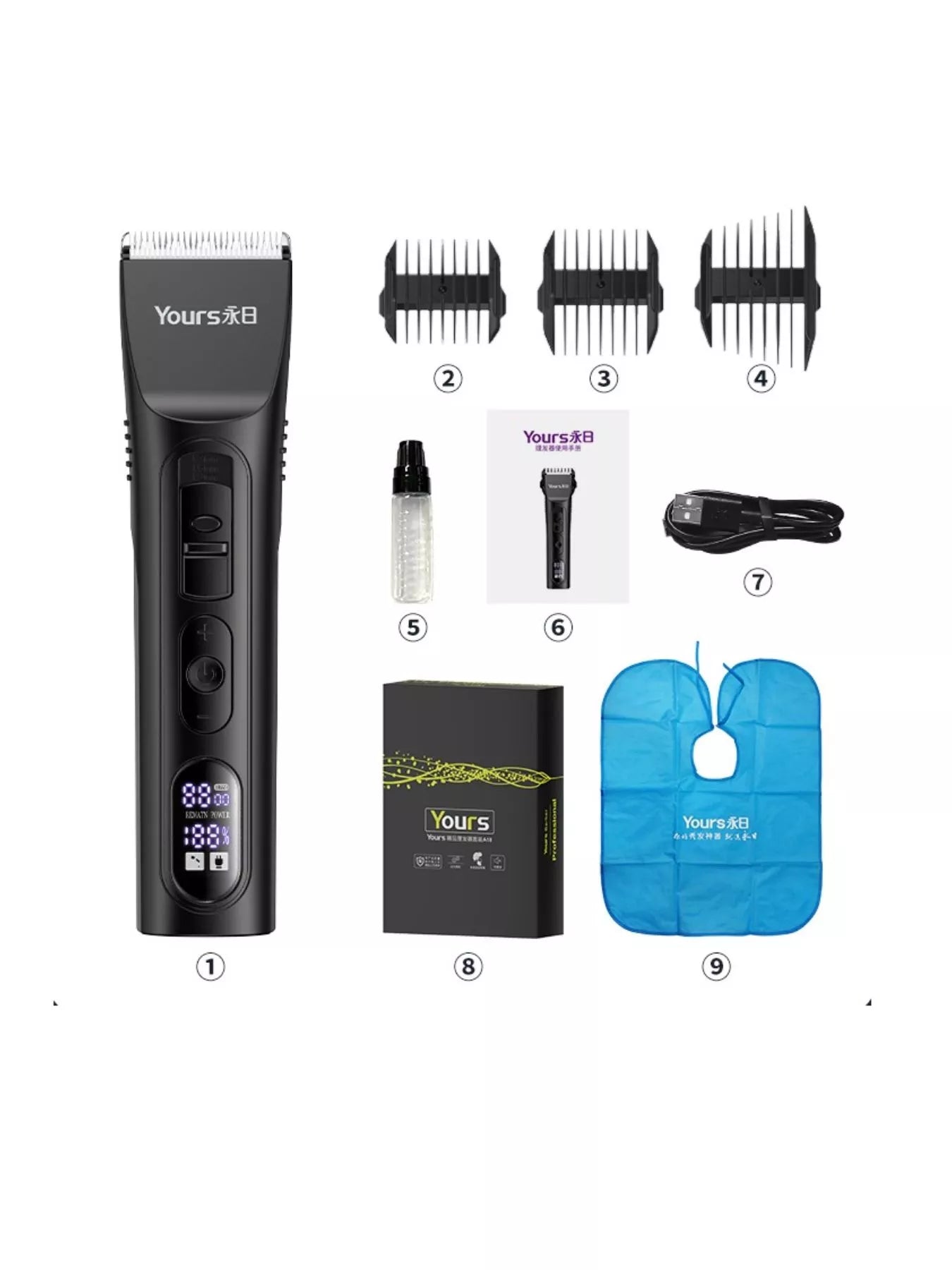 Black rechargeable hair clipper by Trendsi with adjustable blades and ergonomic design for easy hair cutting.