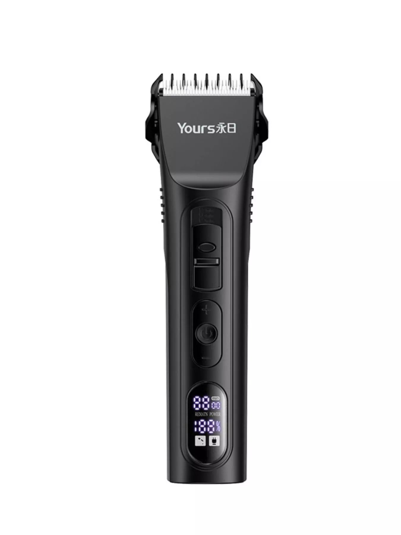 Black rechargeable hair clipper from Trendsi with adjustable blades and ergonomic design for easy grooming.