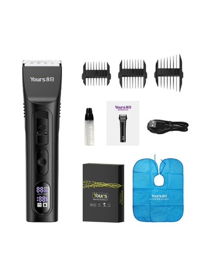 Black rechargeable hair clipper by Trendsi with adjustable blades and ergonomic design, suitable for professional and home use.