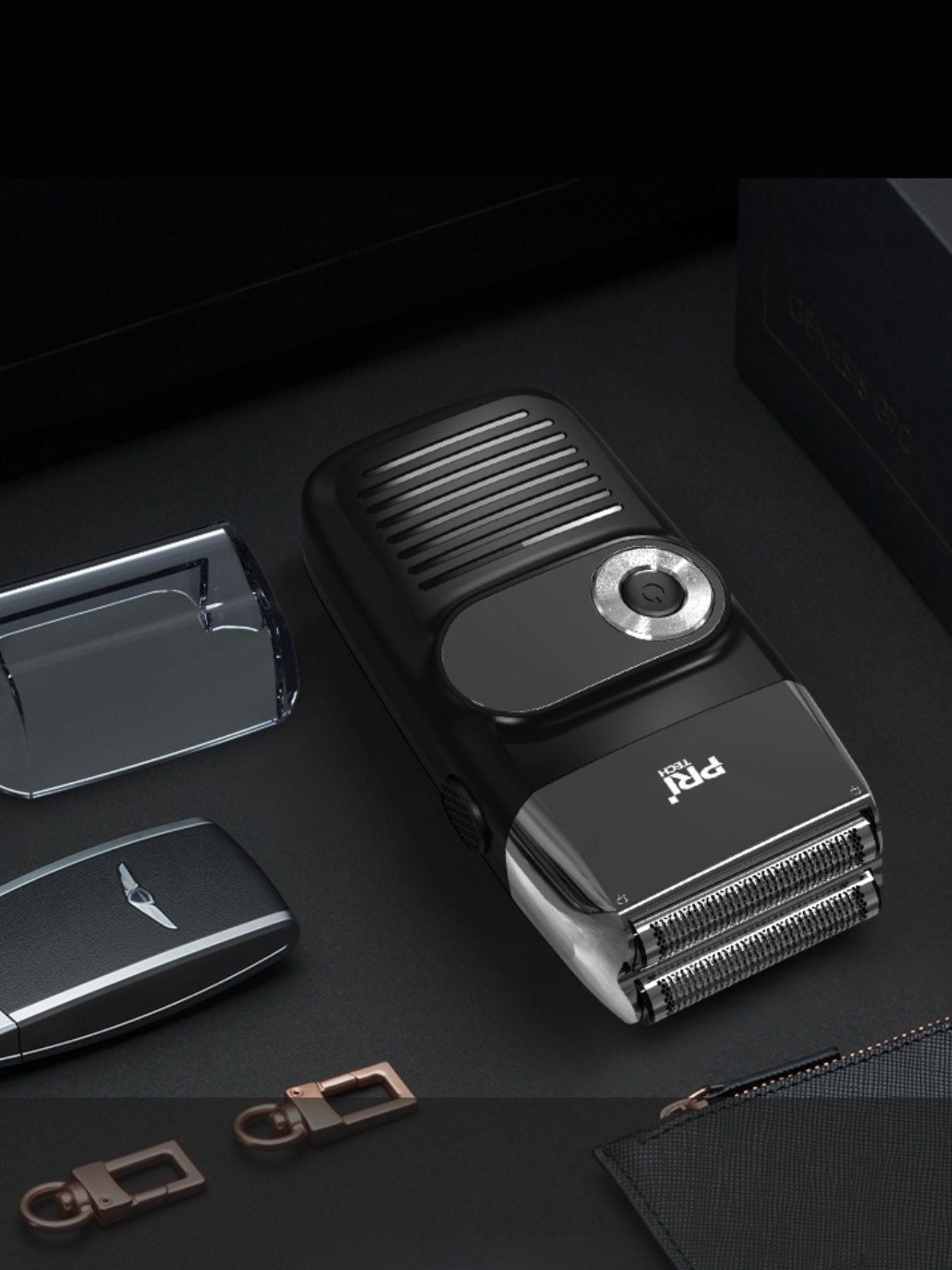 Black rechargeable hair clipper from Trendsi with a sleek design, suitable for precise hair cutting.