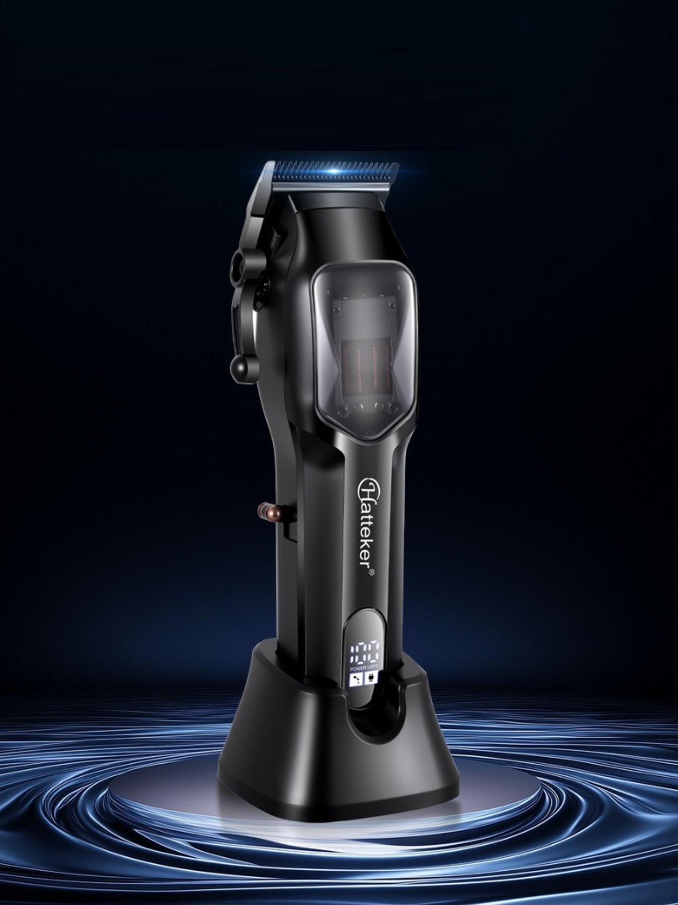 Black rechargeable hair clipper from Trendsi with a sleek design, suitable for professional or personal grooming.