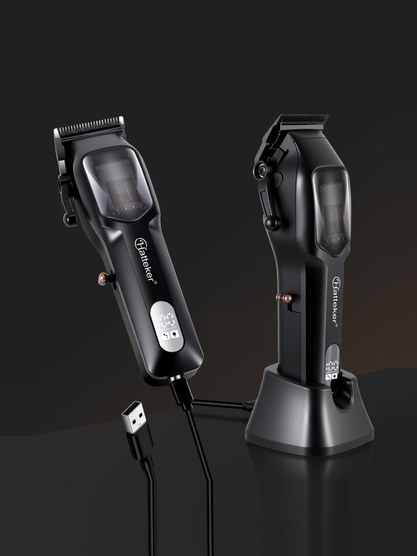 Black rechargeable hair clipper from Trendsi with a sleek design, suitable for home grooming and professional haircuts.