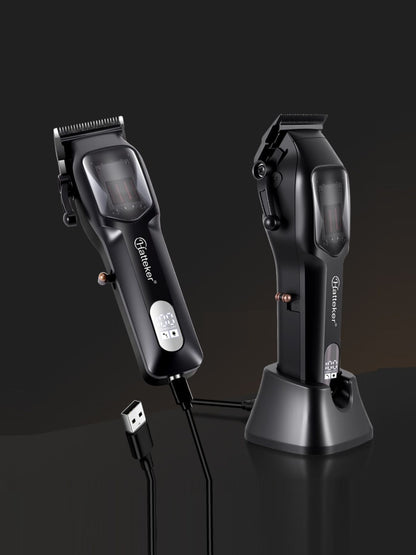 Black rechargeable hair clipper from Trendsi with a sleek design, suitable for home grooming and professional haircuts.