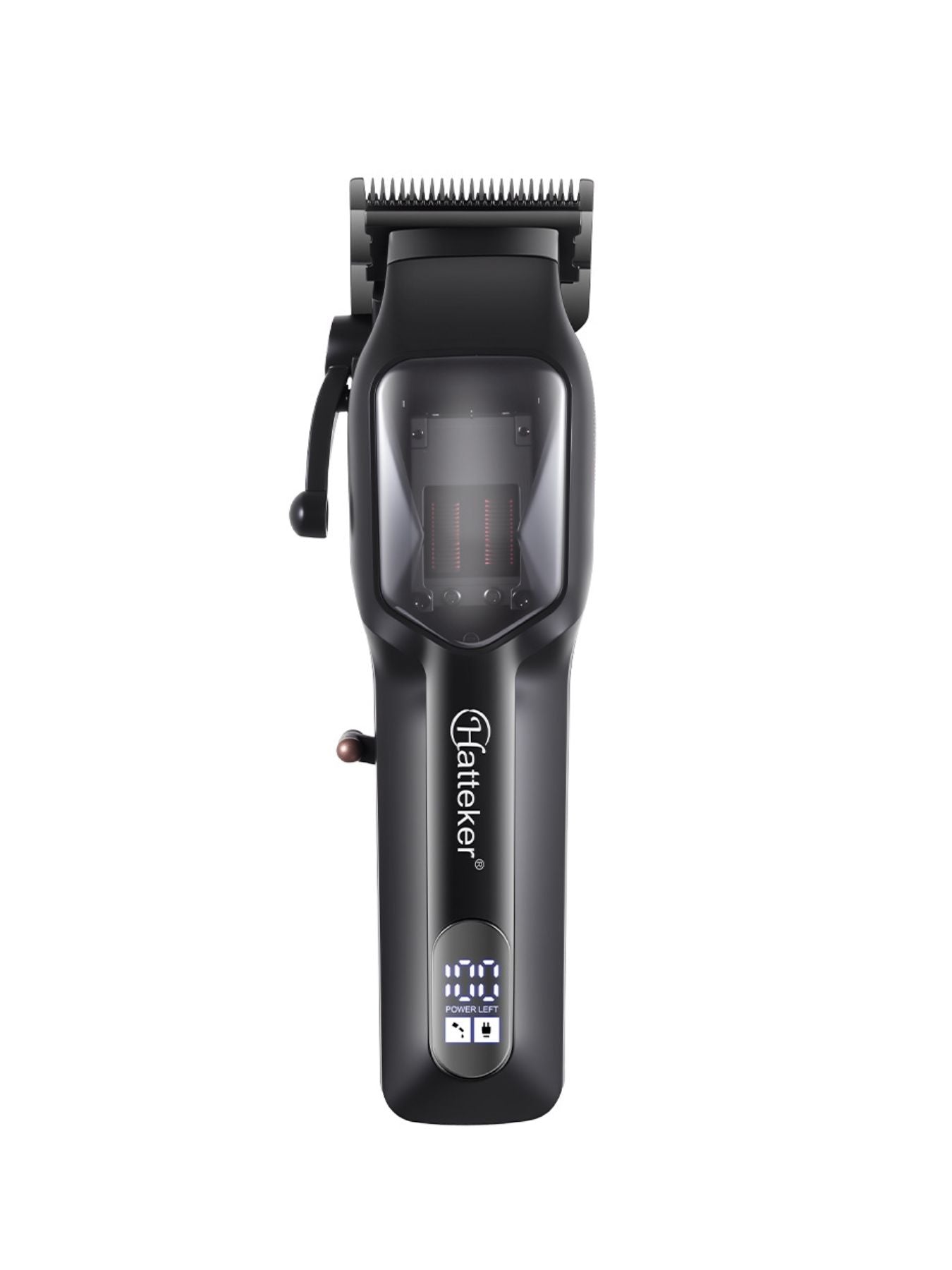 Black rechargeable hair clipper by Trendsi with adjustable blades and ergonomic design, suitable for professional and home use.