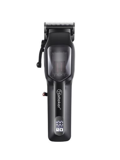 Black rechargeable hair clipper by Trendsi with adjustable blades and ergonomic design, suitable for professional and home use.