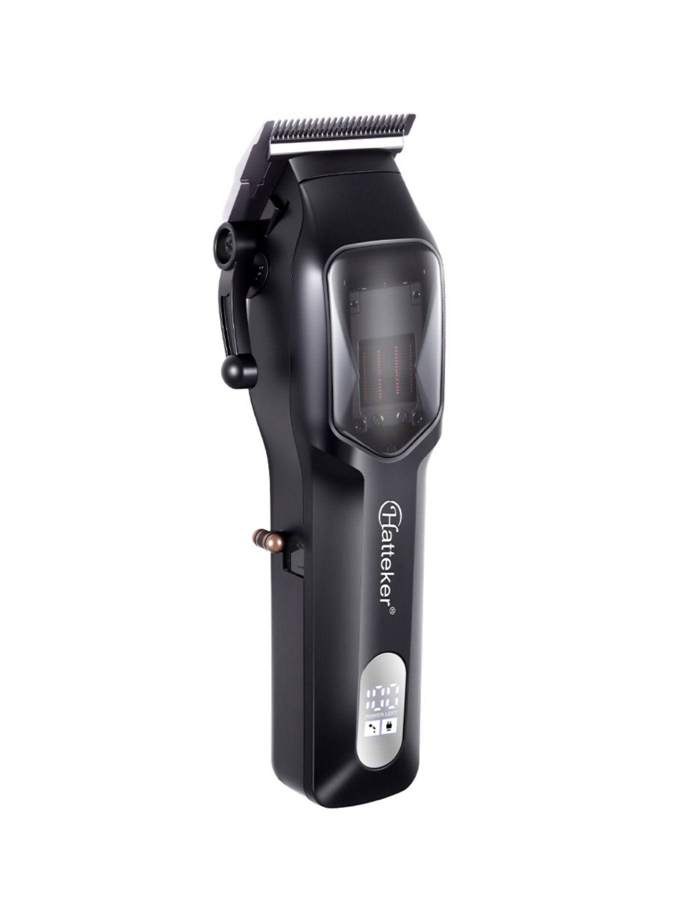 Black rechargeable hair clipper from Trendsi featuring a sleek design and adjustable blades for easy hair trimming.
